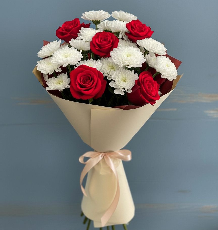 Букет цветов из: Розы и Хризантемы в Кавказской