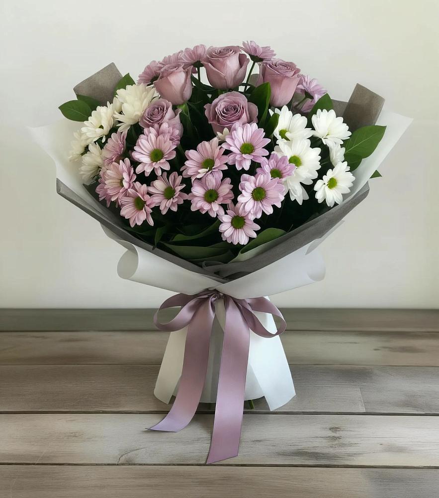 Букет цветов из: Хризантемы и Розы в Кавказской