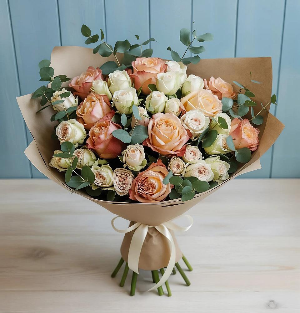 Букет цветов из: Альстромерии и Розы в Кавказской