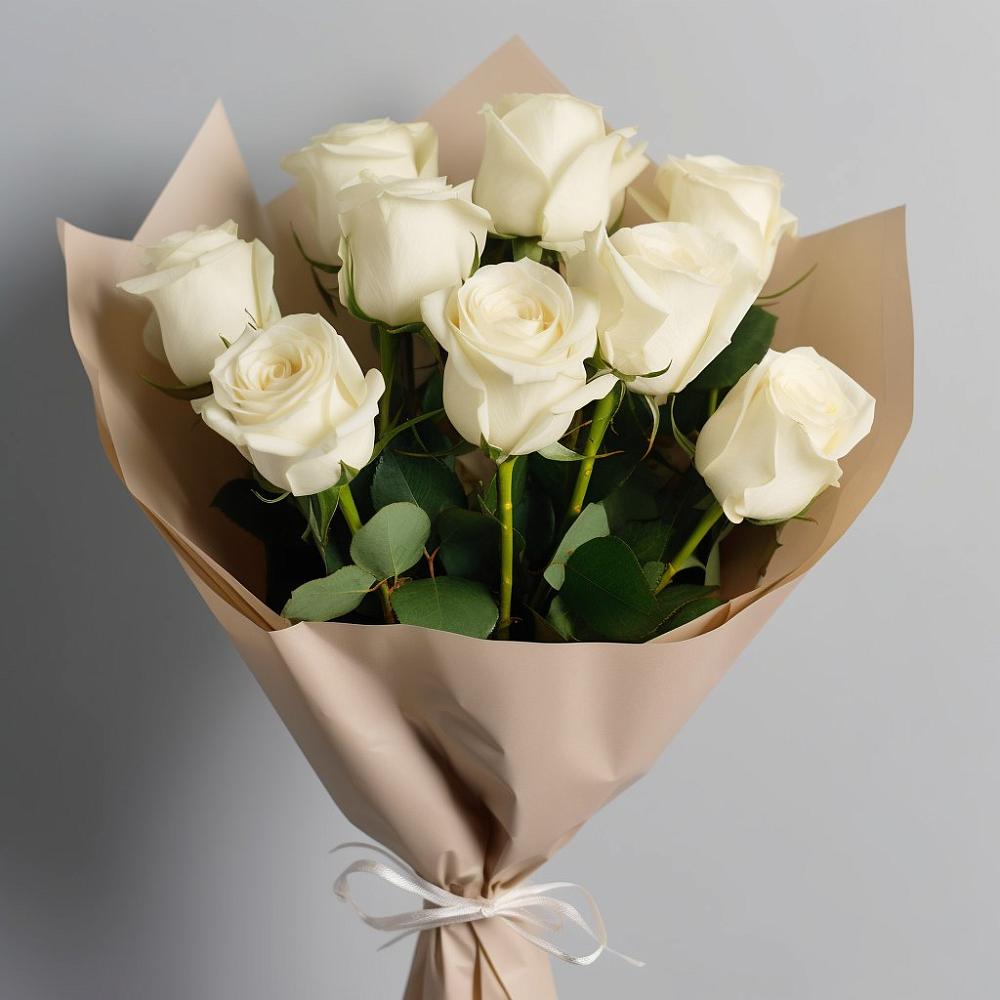 Букет 9 Белых роз Эдлесс Лав в Кавказской