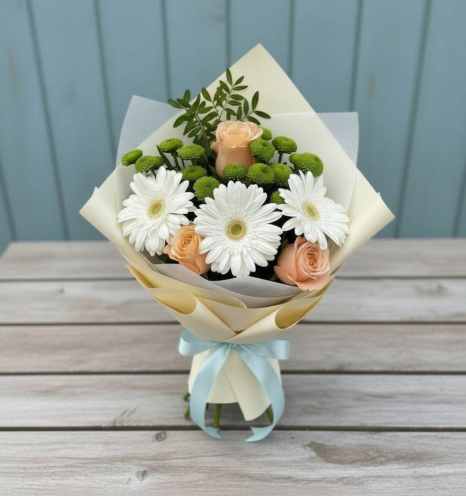 Букет цветов из: Герберы, Розы и Хризантемы в Кавказской