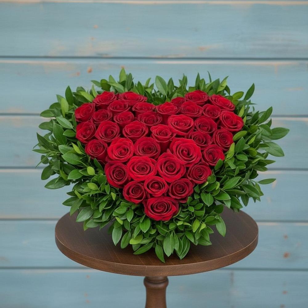 Цветочная композиция из Розы в виде сердца в Кавказской