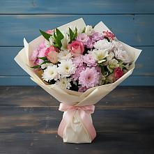 Букет цветов из:  Хризантемы, Альстромерии и Розы в Кавказской