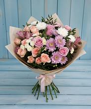 Букет цветов из:  Хризантемы, Розы и Альстромерии в Кавказской