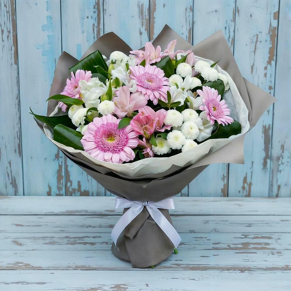 Букет цветов из: Герберы, Альстромерии и Хризантемы в Кавказской