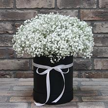 Цветочная композиция из Гипсофила в шляпной коробке в Кавказской