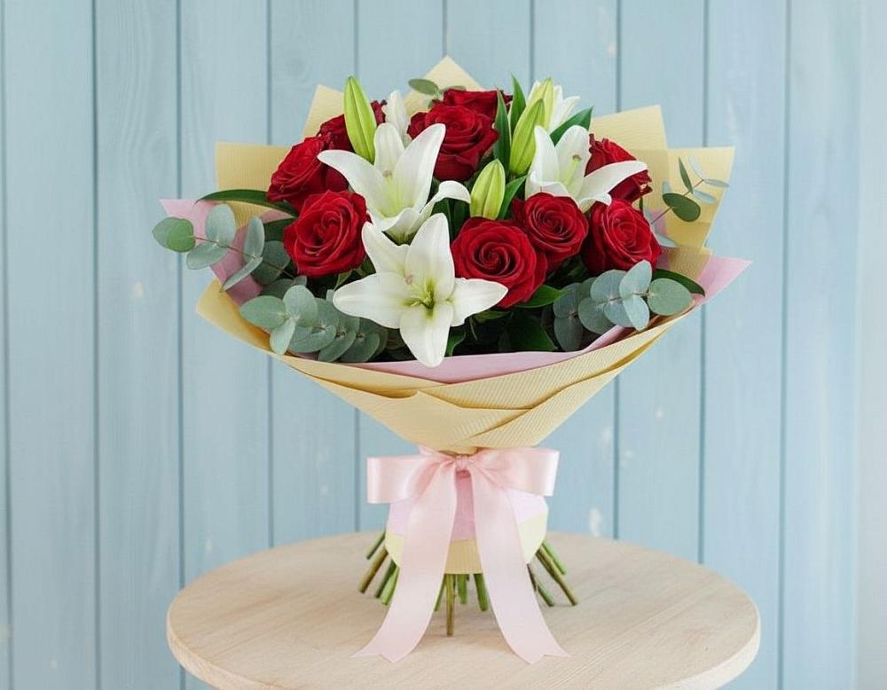 Букет цветов из: Лилии и Розы в Кавказской